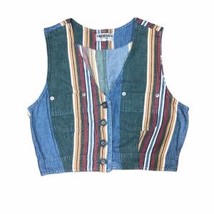 Guess Denim Striped Crop Multicolor Vest Sz Small